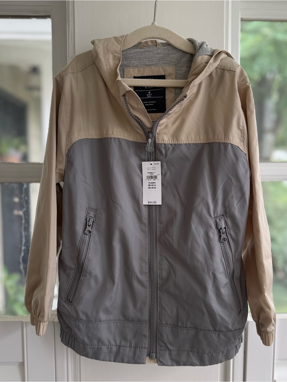 NWT GAP Two-Tone Hooded Raincoat / Windbreaker in Beige & Gray Size 4 - Picture 2 of 4